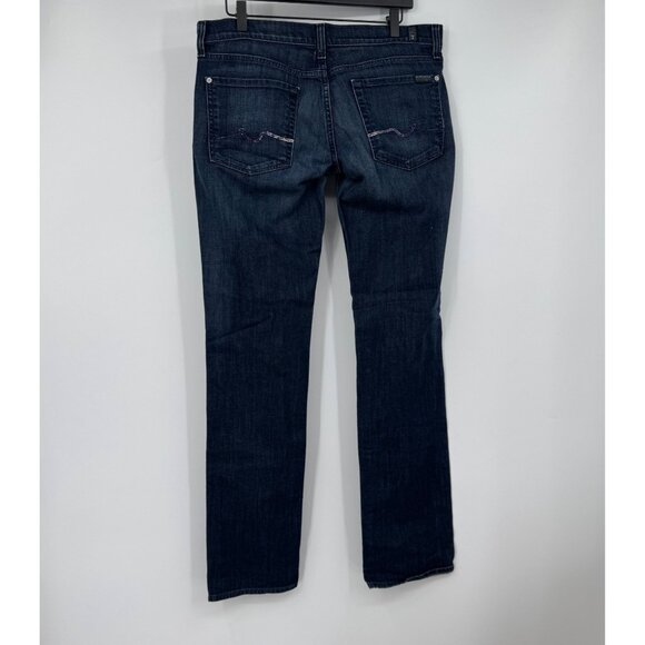 7 For All Mankind Jeans Women's Straight  Jeans Sz 32 Dark wash pink bling spark - Picture 8 of 10